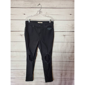 Levis Womens 721 Slim Skinny Jeans Black Stretch High Rise Pockets Distressed 32